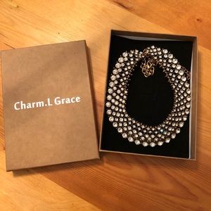 Large brass gold and crystal necklace - Wedding